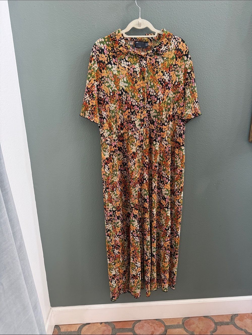 Top shop Daisy Floral Print Crinkle Orange Wide Leg Romper Sz 12 70’s